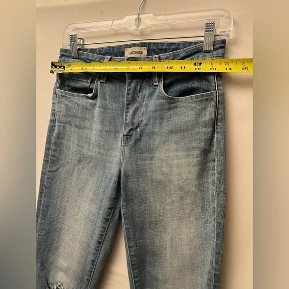 L'AGENCE High Line High Rise Skinny Distressed Frayed raw-cut cuffs Jeans 25 - Picture 2 of 11